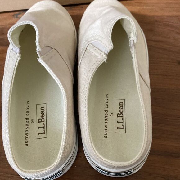 L.L. Bean Women's 6.5 Wide Sunwashed Canvas Tan Cream‎ Slip on Shoes - Picture 3 of 6